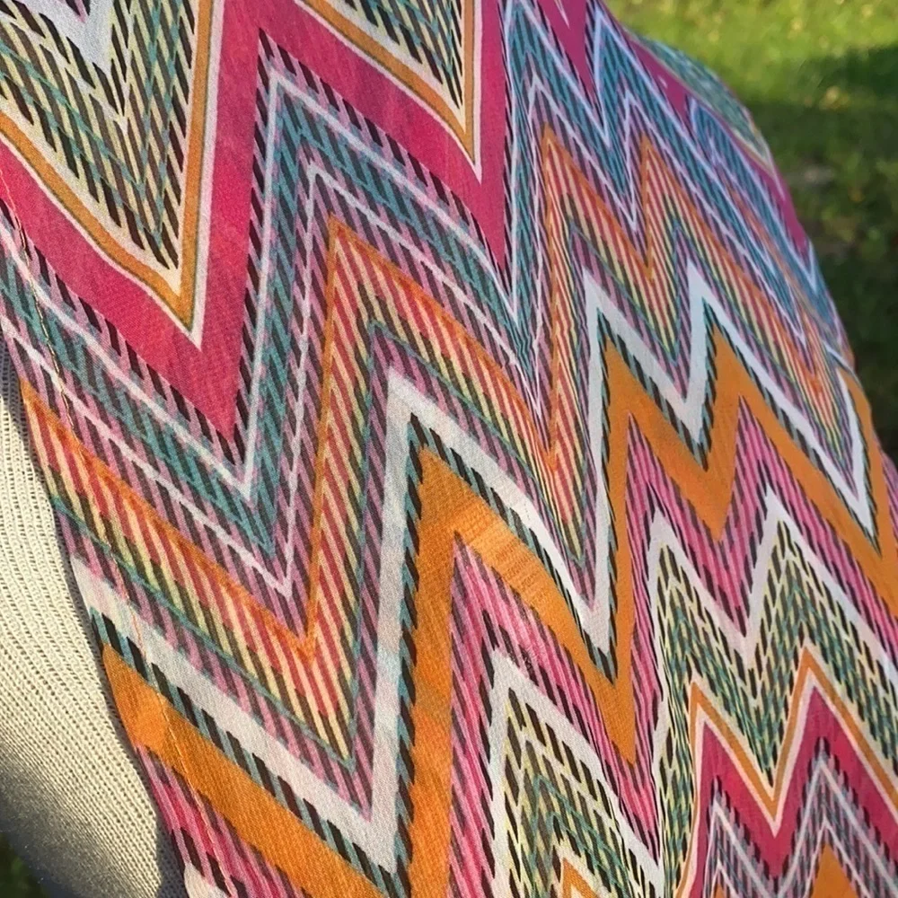 Chevron print infinity scarf sheer 100% polyester one size orange/pink